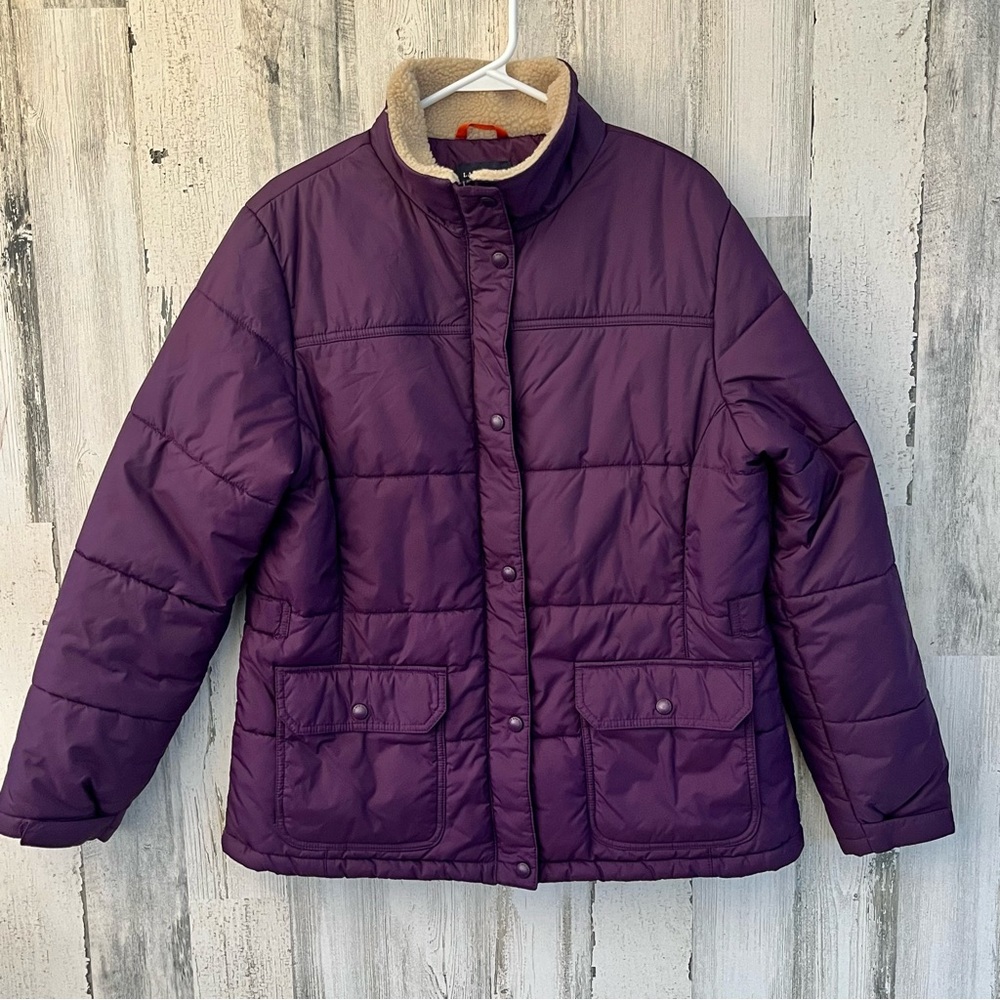 Women’s Quilted Puffer Jacket in Deep Purple with Sherpa Collar